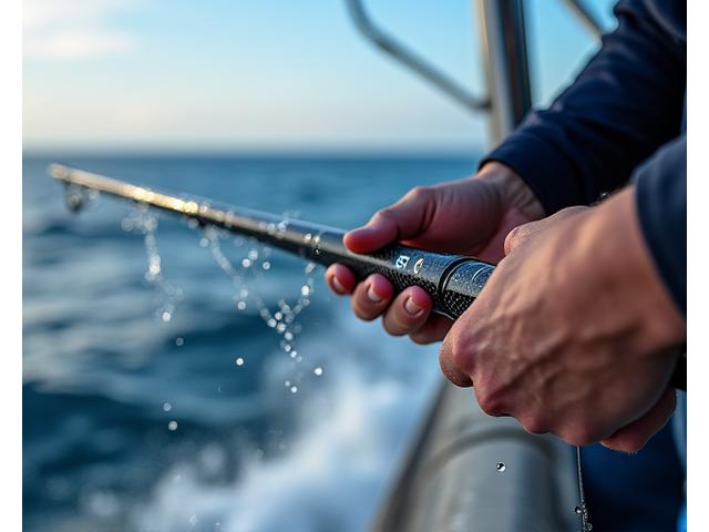船上で深海釣り用のジギングロッドを構えるアングラー