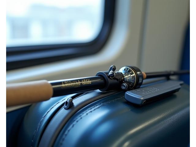 電車の網棚にも収まるほどコンパクトに折りたたまれた釣り竿とリール
